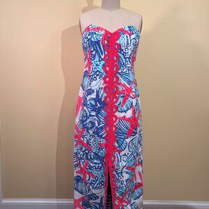 NWT Lilly Pulitzer Angela Maxi Dress She She Shells Blue Pink Size 10